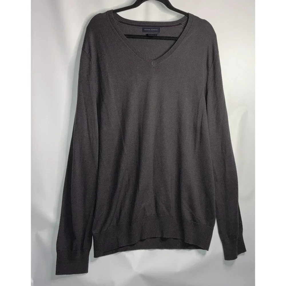 Banana Republic Luxury Blend Grey V-Neck Sweater Men's XL Silk Cashmere Cotton *